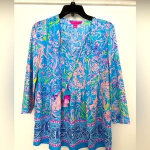 Lily Pulitzer Rayon Blouse with Colorful Tassels Size XSmall